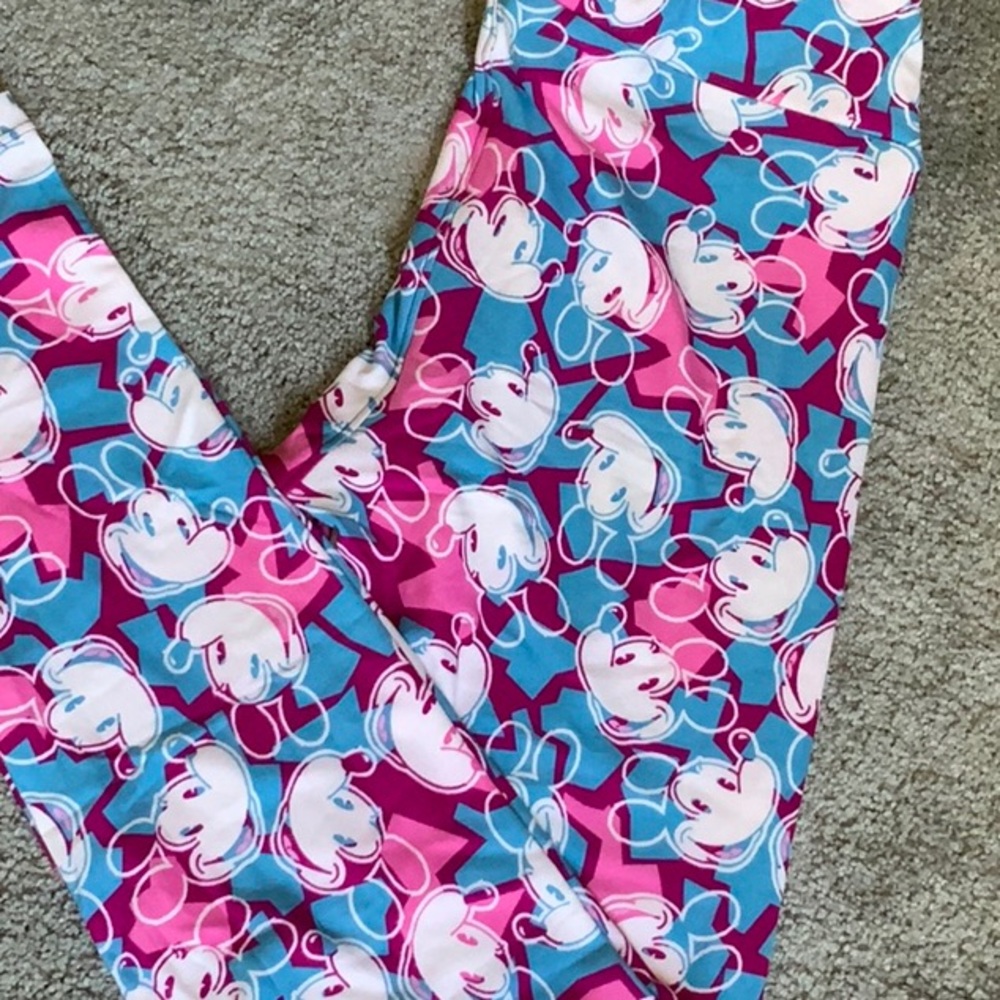 LuLaRoe Pink and Blue Patterned Leggings